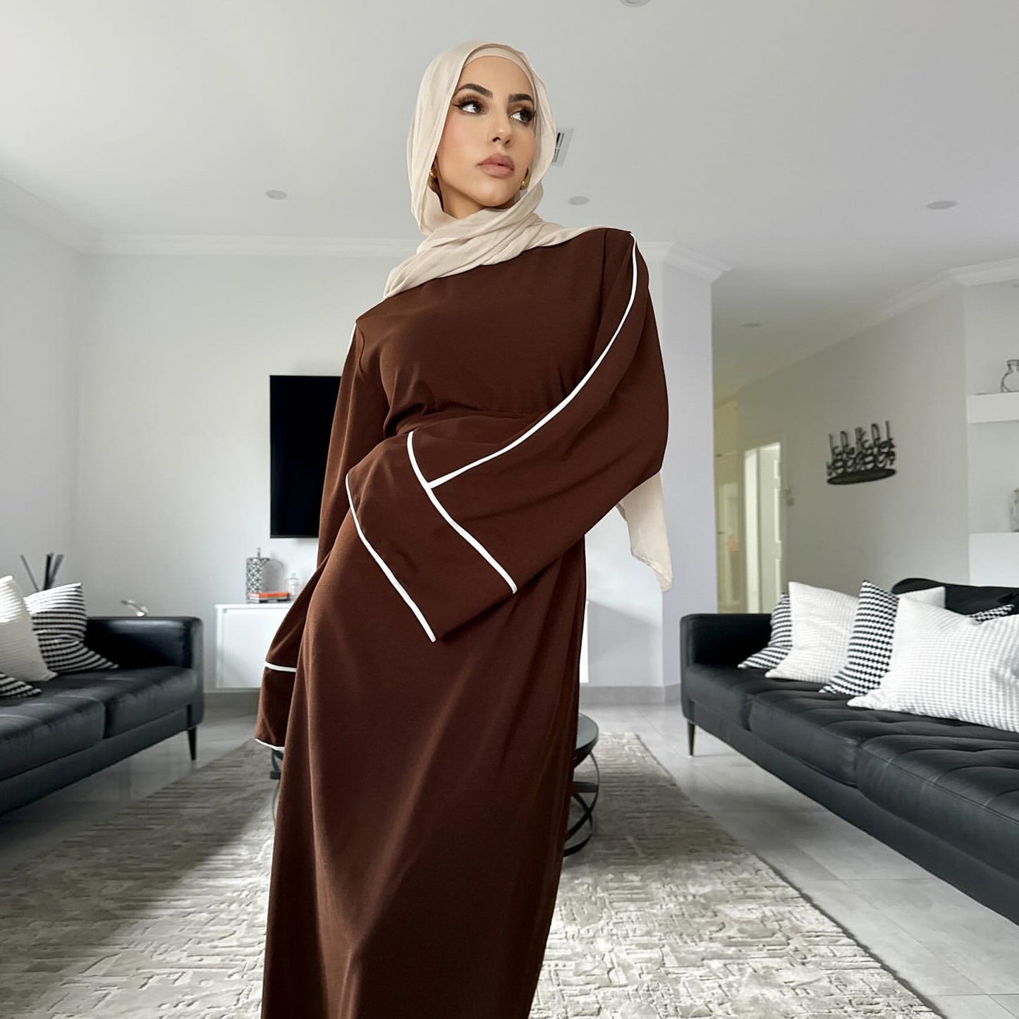 Stylish Solid Color Modest Abaya Dress