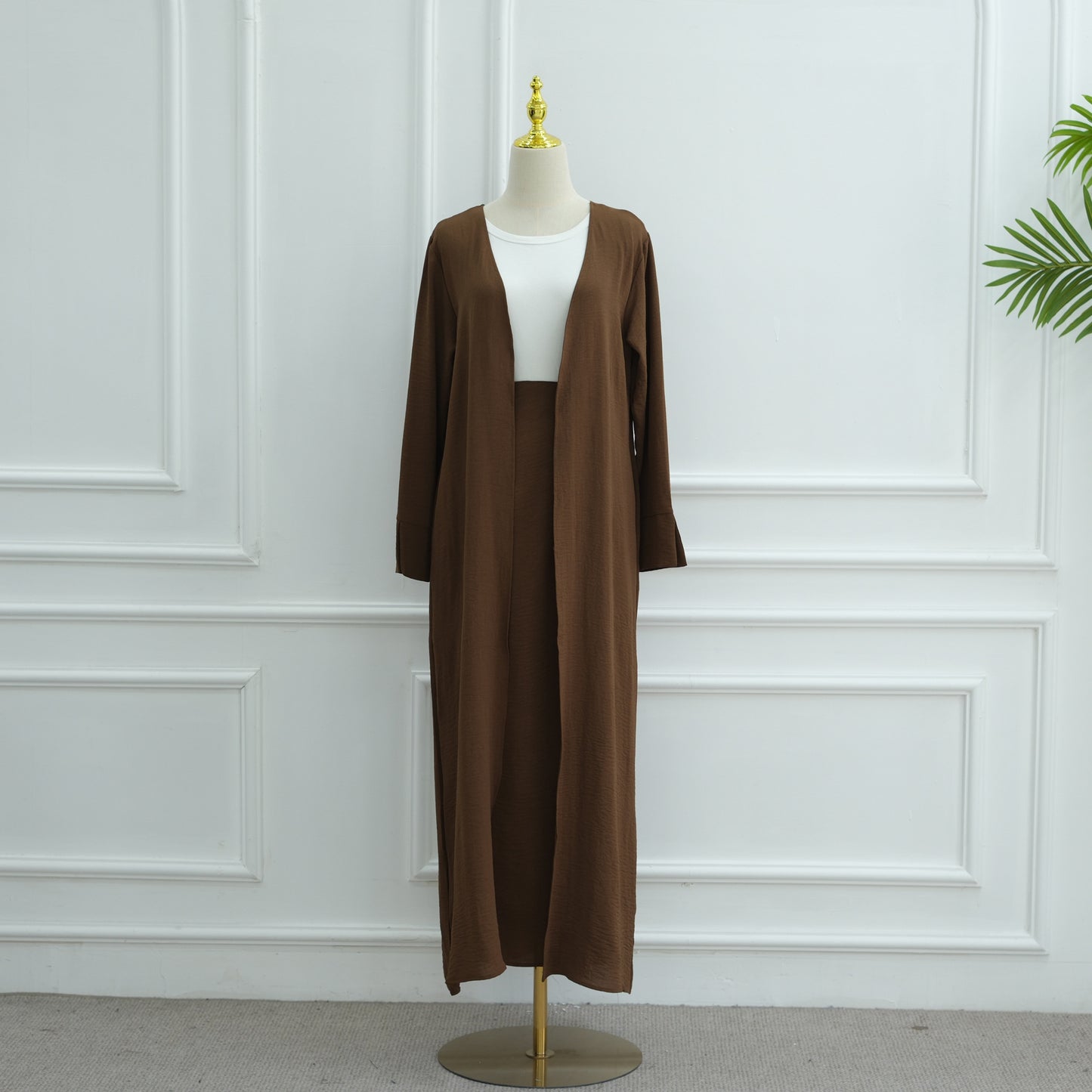 Modest Solid Color Cardigan and Maxi Skirt Two-Piece Set for Women