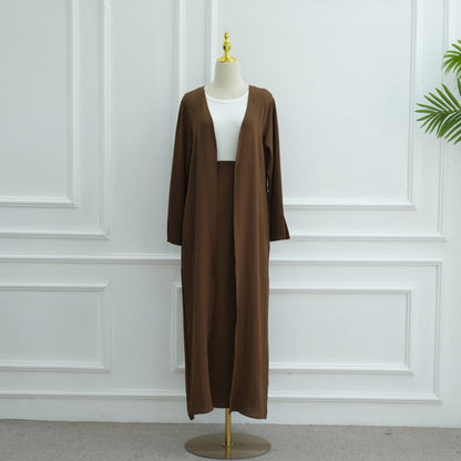 Modest Solid Color Cardigan and Maxi Skirt Two-Piece Set for Women