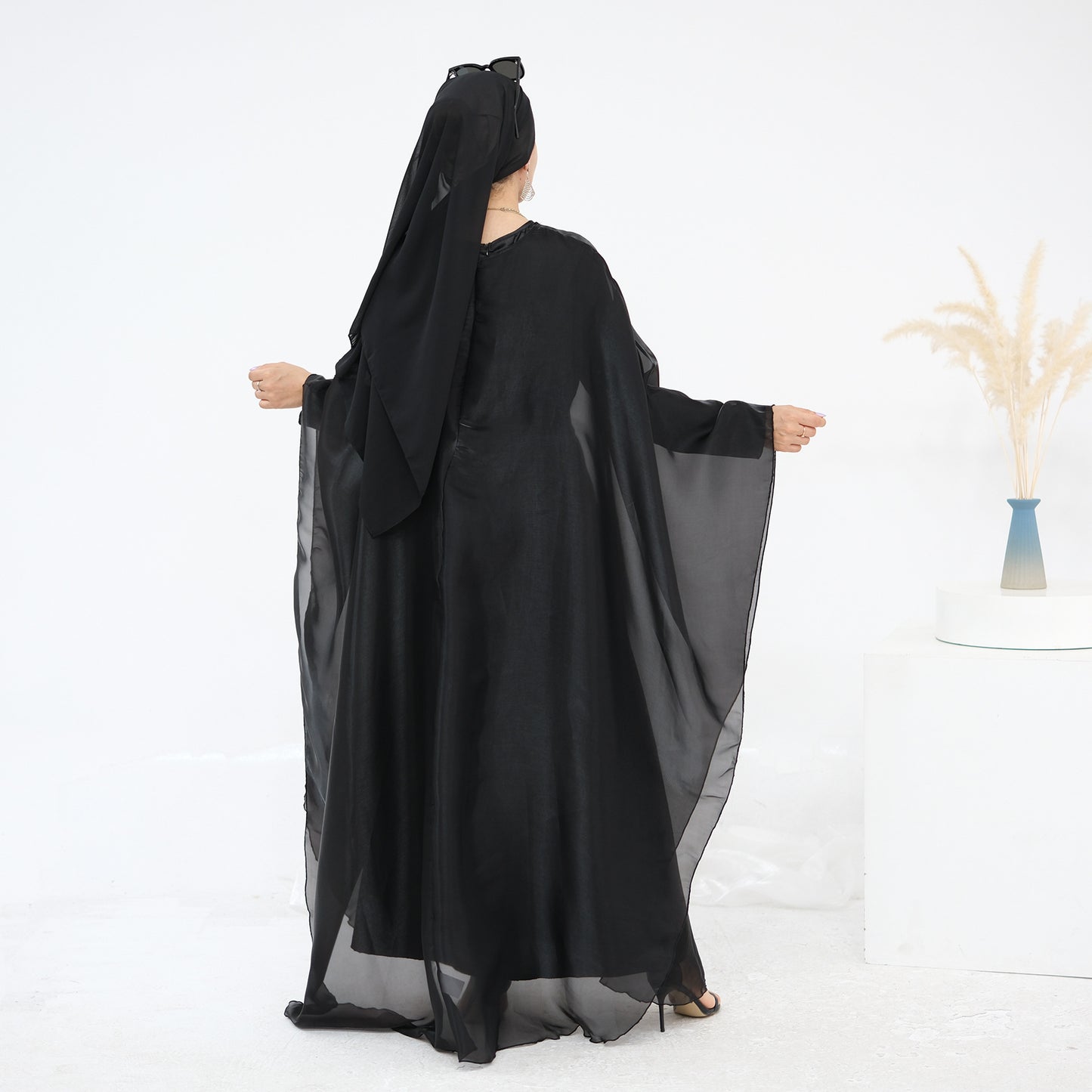 Solid Elegant Dubai Muslim Long Robe Two-Piece Set