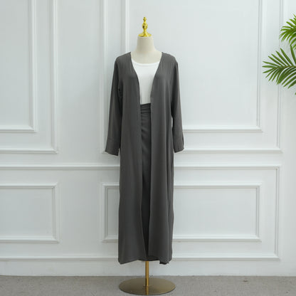 Modest Solid Color Cardigan and Maxi Skirt Two-Piece Set for Women