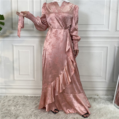 Modest Party Satin Dress with Ruffle Hem