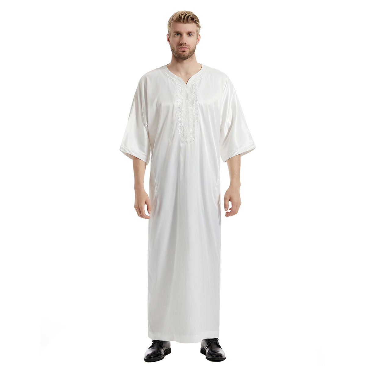Men's Satin Mid-sleeved Embroidered Robe