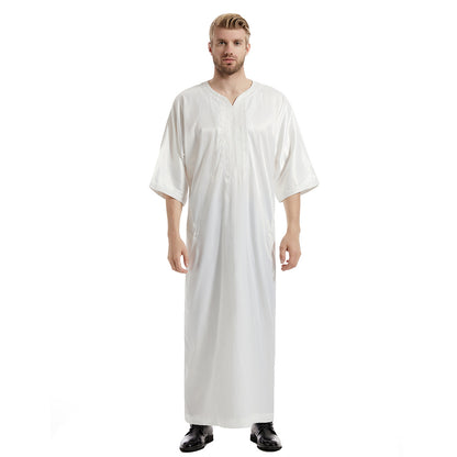 Men's Satin Mid-sleeved Embroidered Robe