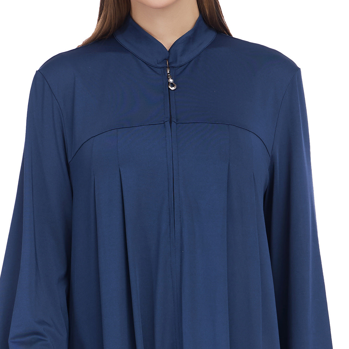 Stand Collar Maxi Dress with Pockets – Modest Long Sleeve Casual Abaya