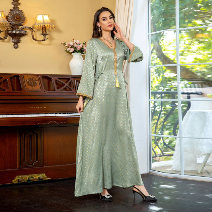 Aabla Work Mirror Finish Jalabiya Kaftan For Women