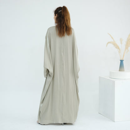 Elegant Solid Color Two Piece Abaya Set with Inner Dress
