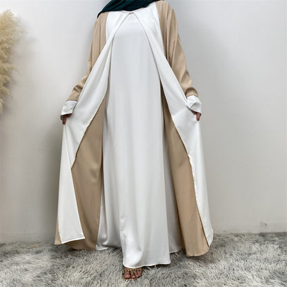 Modest Cardigan Patchwork Fake Two-piece Dress