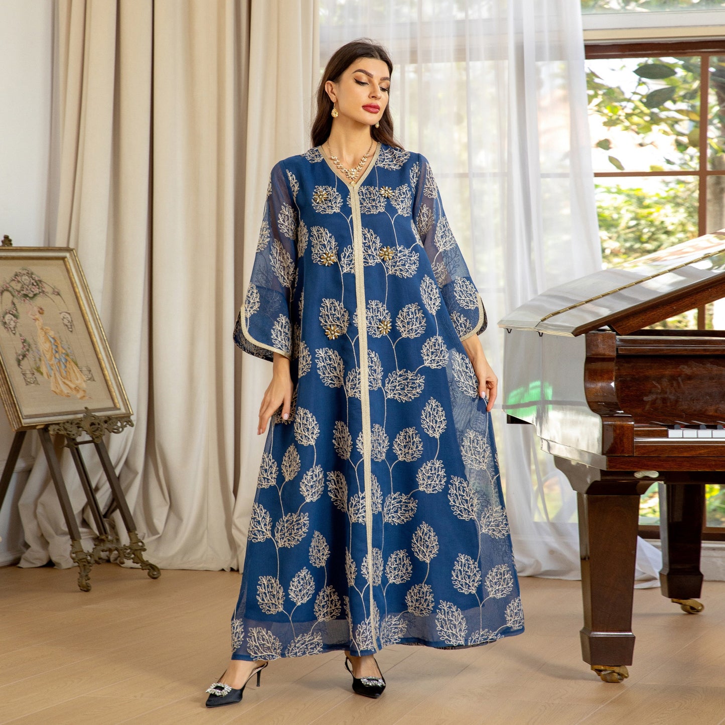 Women's Gauze Embroidered Jalabiya Dress