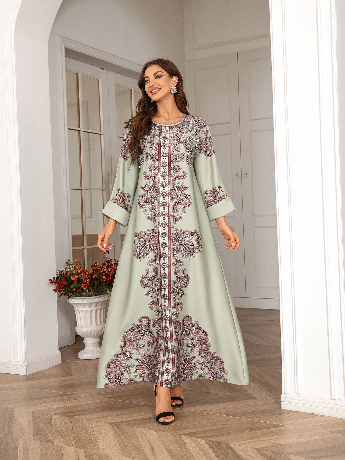 Hot Diamond Beaded Print Dress