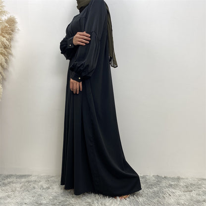 Women's Crewneck Solid Pleated Dress