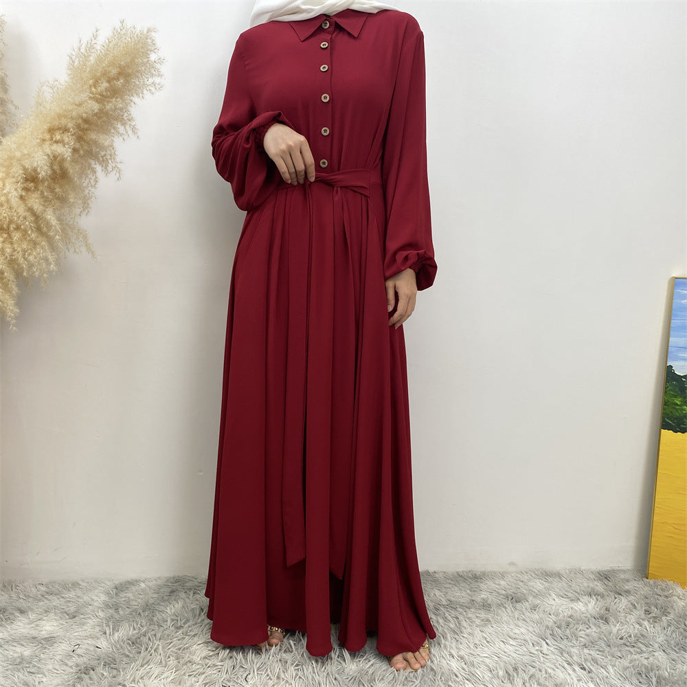 Plain Loose Buttoned Dress with Pockets