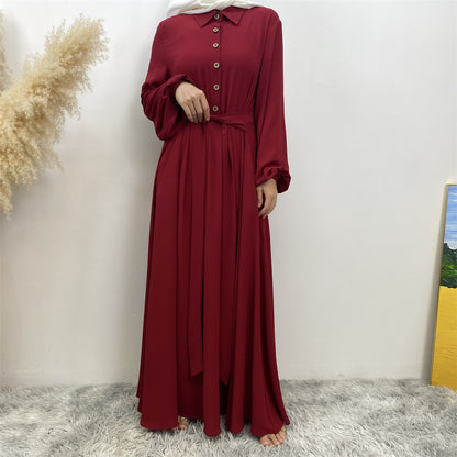 Plain Loose Buttoned Dress with Pockets