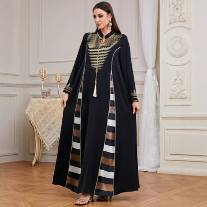 Beaded Embroidered Maxi Abaya Dress in Black