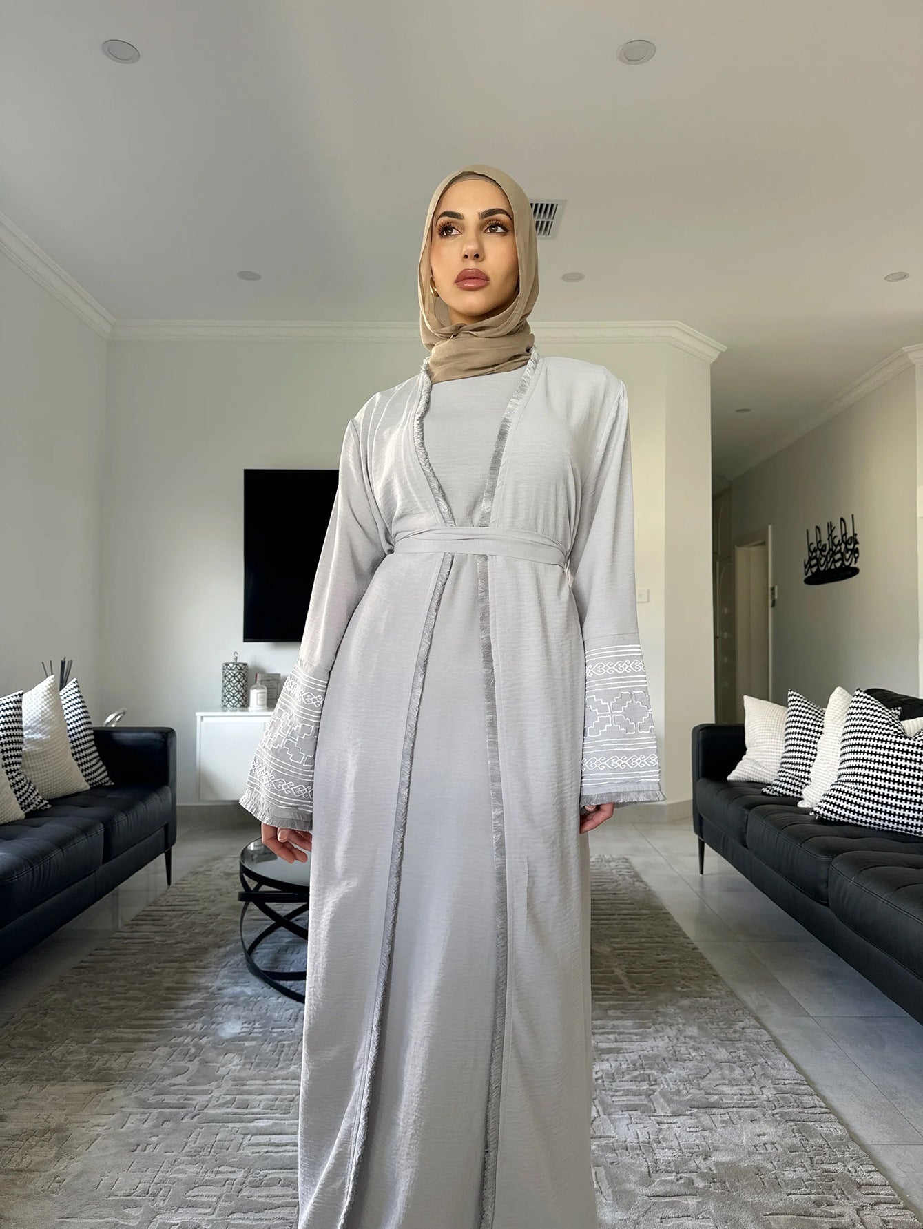 Women's Embroidered Cardigan Robe Dress