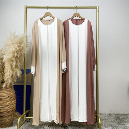 Modest Cardigan Patchwork Fake Two-piece Dress