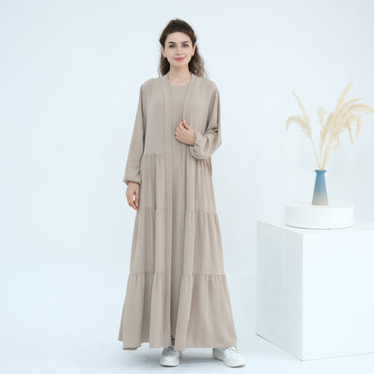 Solid Color Hijab-Friendly Modest Layered Two-Piece Set