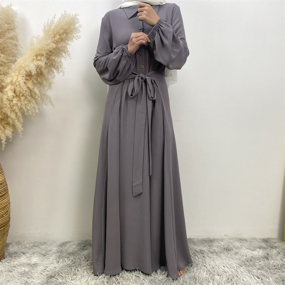 Plain Loose Buttoned Dress with Pockets