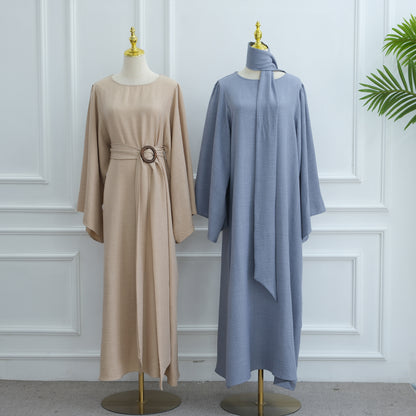 Elegant Belted Wide-Sleeve Maxi Dress for Women