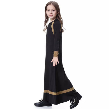 Girls Solid Color Long-sleeved Dress