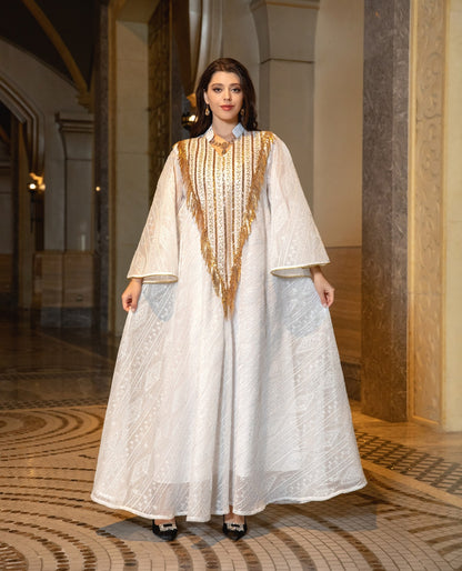 Women's Mesh Embroidered Sequin Jalabiya Dress