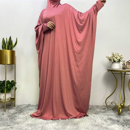 Solid Color Fashion Bat Sleeve Abaya Dress