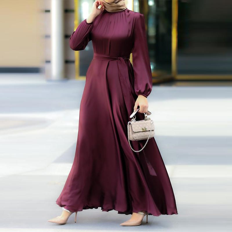 Long Sleeve Strappy Waist  Loose Dress