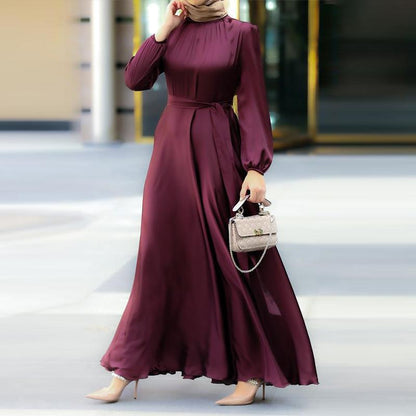 Long Sleeve Strappy Waist  Loose Dress