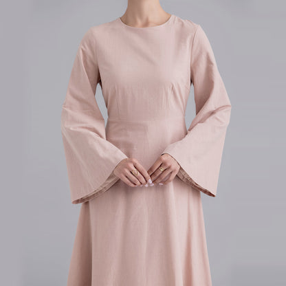 Belted Bamboo Linen Dubai Modest Solid Maxi Day Dress