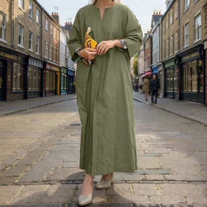 Solid Color Loose Casual Cotton and Linen Dress