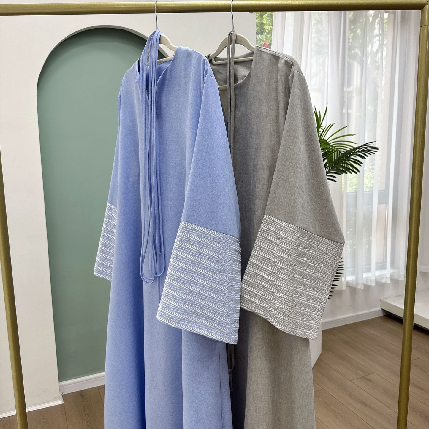 Modest V-neck Embroidery Elegant Abaya Dress