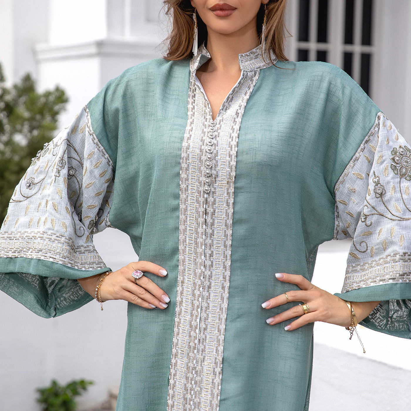 Women's Embroidered V-Neck Dress