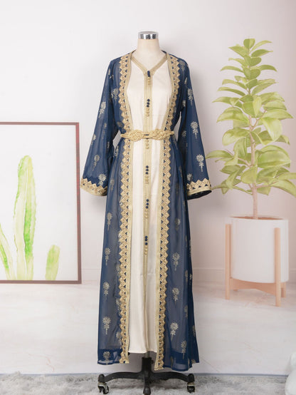 Women's Embroidered Cardigan Vest Two-piece Dress