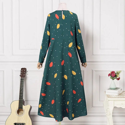 Women's Elegant Foliage Polka Dot Print Oversized Dress