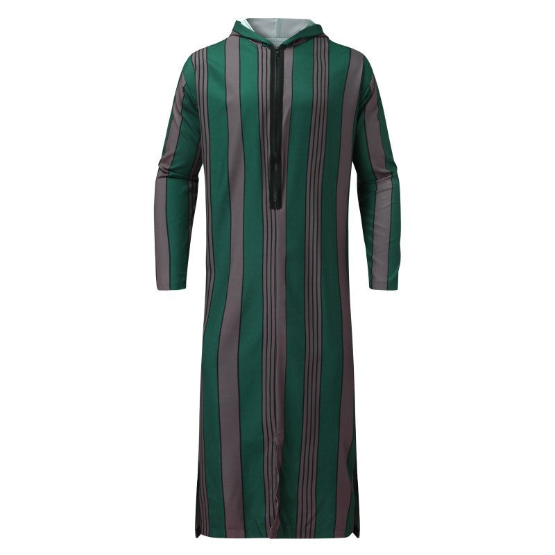 Striped Long Muslim Thobe Hoodie