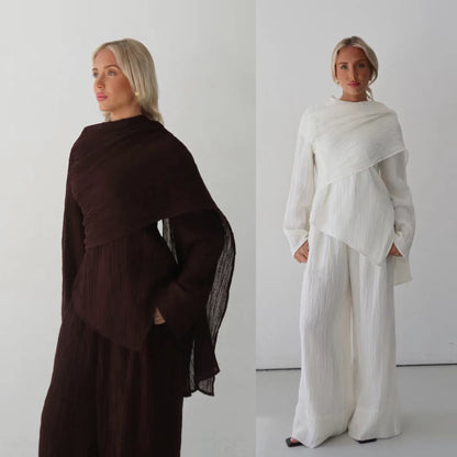 Buttoned Cardigan and Pants Two-piece Set