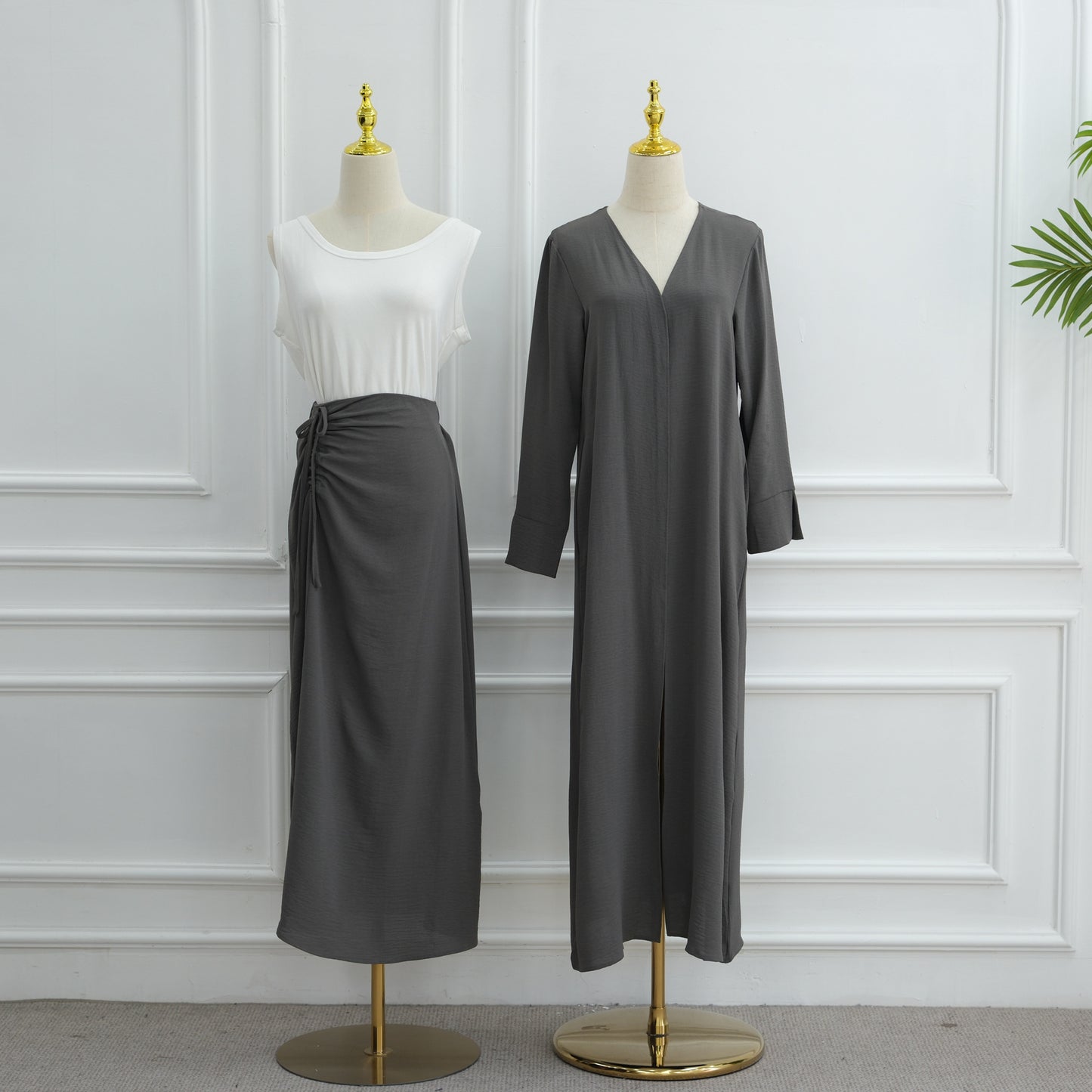 Modest Solid Color Cardigan and Maxi Skirt Two-Piece Set for Women