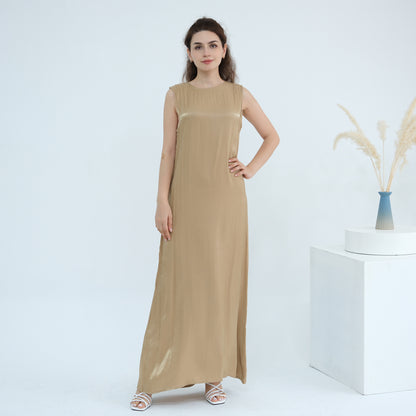 Elegant Solid Color Two Piece Abaya Set with Inner Dress