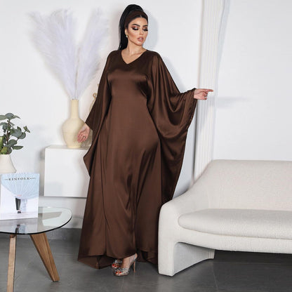 Women's Pullover Waist-cinching Modest Coffee Dress