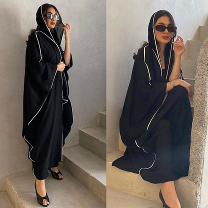 Striped Stitching Headscarf Cardigan Robe