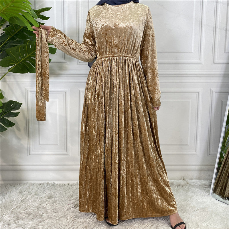 Women's Gold Velvet Dress