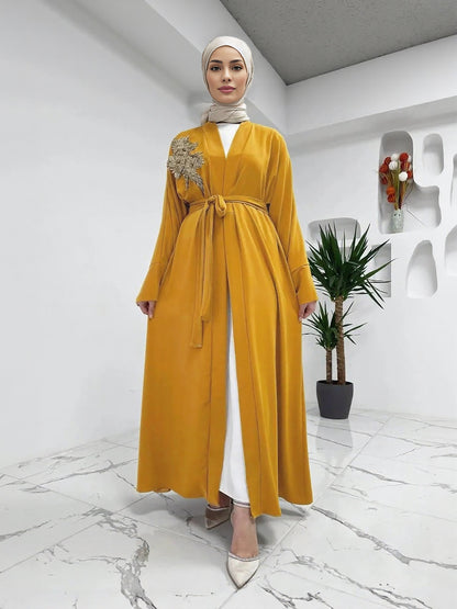 Elegant Embellished Abaya with Long Sleeve Cardigan Set