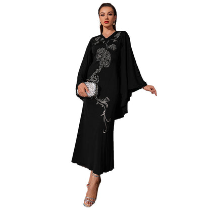 V-neck Bat Sleeve Party Embroidered Dress
