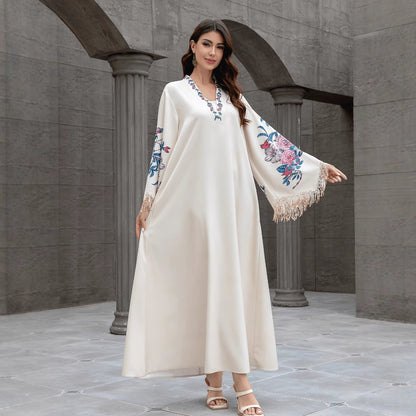 Muslim Polyester Fringe Rhinestone Party Maxi Dress