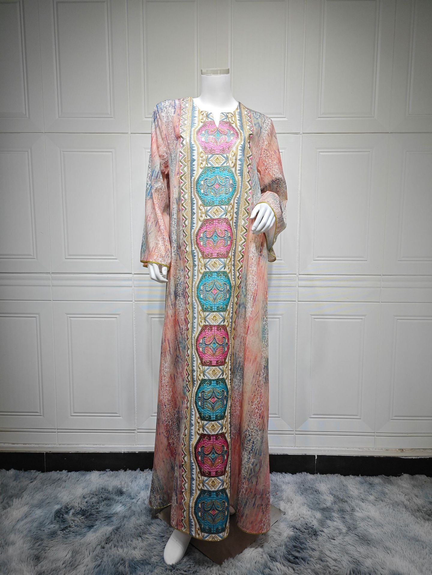 Women's Printed Beaded Embroidered Pullover Dress