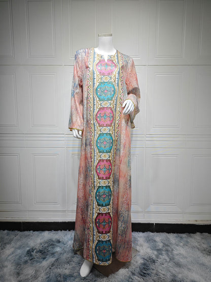 Women's Printed Beaded Embroidered Pullover Dress