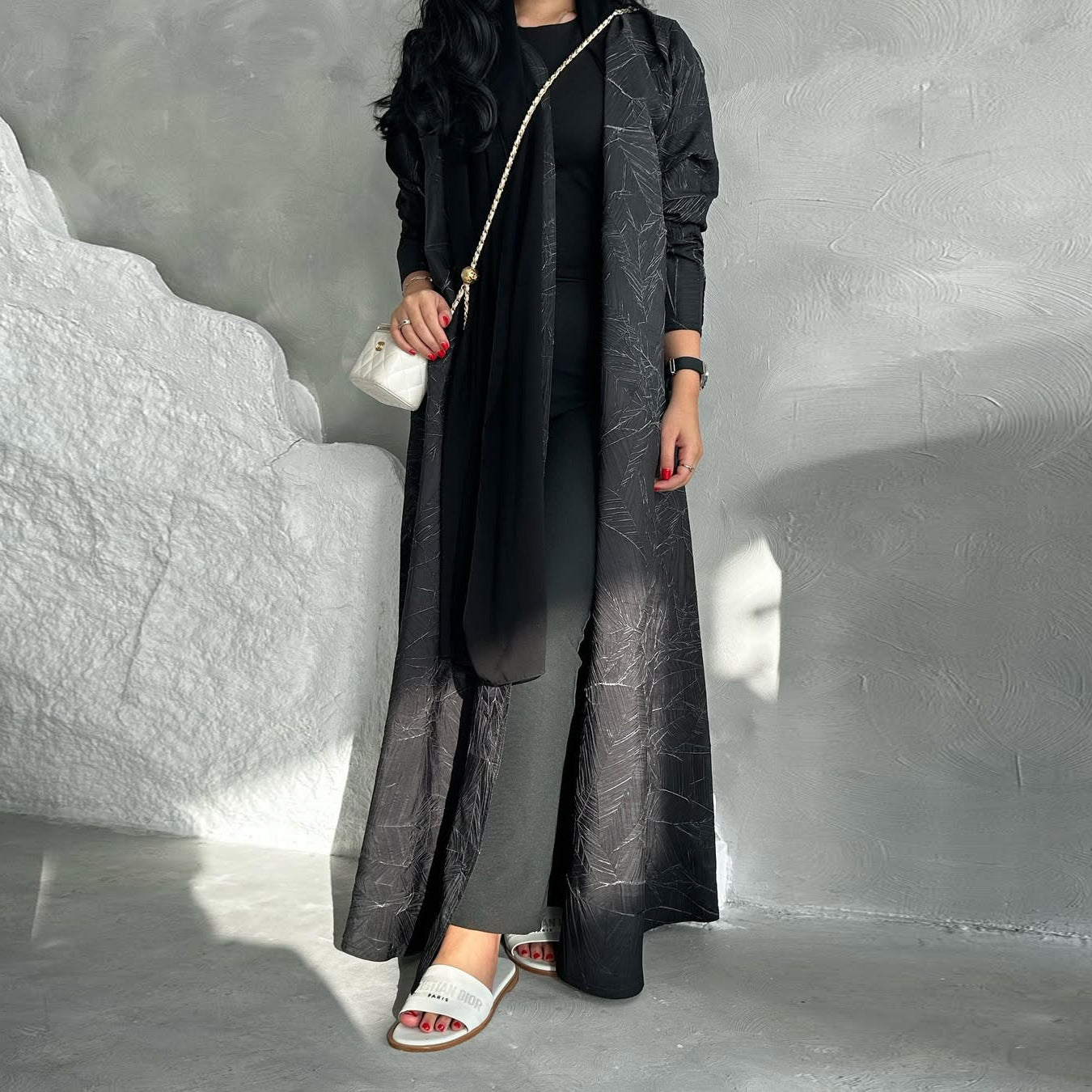 Modest Jacquard Long Sleeve Abaya Coat – Muslim Women’s Summer Outerwear