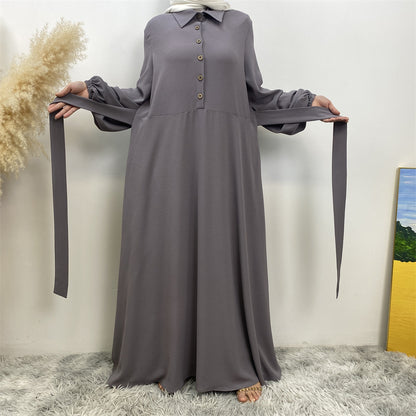 Plain Loose Buttoned Dress with Pockets