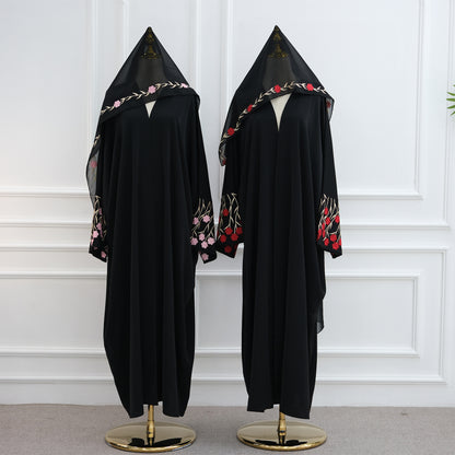 Embroidered Cardigan Abaya with Floral Sleeve Detail