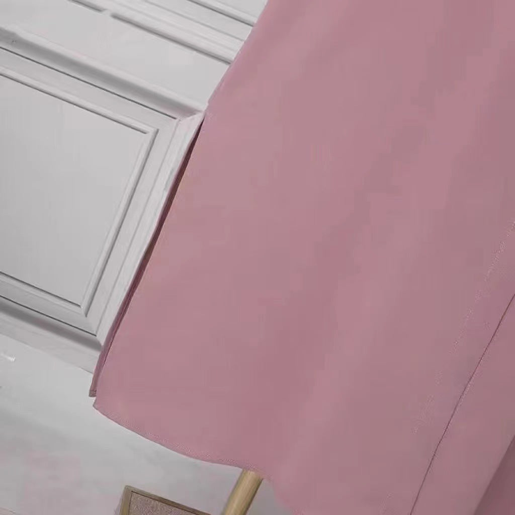 Women's Solid Color Shirt Dress Abaya with Pockets